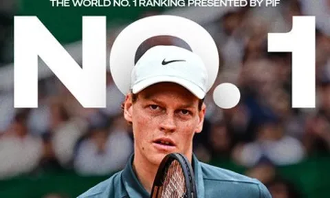 Sinner trở lại ngôi số 1 ATP, sánh ngang Djokovic và Nadal
