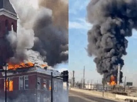 Sự cố cháy nổ dồn dập tại Mỹ: Nhà máy lọc dầu phát nổ, khói đen đặc bao trùm; tòa án 130 năm tuổi bốc cháy